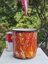 SUPER RARE Antique RED & WHITE Swirl Graniteware MUSH MUG picture