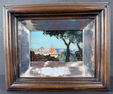 VTG Signed Renzo Scarpelli Pietra Dura Framed Italian Mosaic Gemstone Landscape picture