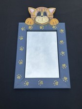 Vintage Homemade Cat Mirror. Primitive Style. Wooden Wall Decor.  picture