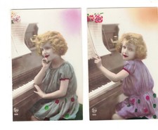 SD2437 SET  OF 2 ART DECO LITTLE GIRL CURLY HAIR  BEHIND THE PIANO MUSIC REL picture