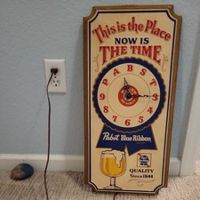Vtg Pabst Blue Ribbon Beer Plastic Wall Clock Embossed Now Is The Time Works picture