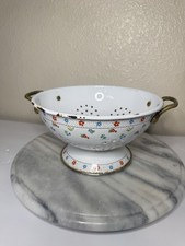 Vintage 1984 M. Kamenstein Floral Enamel Colander with Brass Handles picture