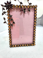 Anthropologie Rhinestone Jeweled Picture Frame Floral Vine Bead Amber Purple 4x6 picture