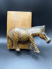 Vintage Hand Carved Wooden Zebra Bookend African Safari Art Single picture