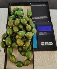 Vintage Green Catalin Bakelite Bead Necklace 65 Oval Beads Test Proven 111.8g picture