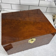 Wooden Memorial Box Burl Wood Felt Lined 12.5x10.5x5.5 in Treasure Chest picture