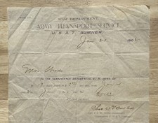 1902 U.S. Army Transport Service U.S.A.T. Sumner Ship Antique Military Document picture