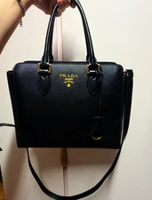 Auth PRADA Saffiano Leather Tote Bag Black Gold Hardware Shoulder Handbag picture