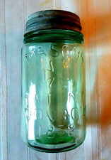 MASONS 1858 PINT Mason Jar ~ ZINC LID - Antique Reproduction - APPLE GREEN Glass picture