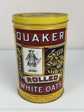 Vintage 1984 Quaker Oats Rolled White Oats Collectible Tin Can 8 Inches Tall picture