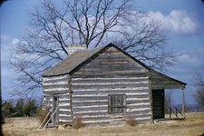 1950s Red Boarder 35mm Slide Rustic Log Cabin Pioneer Home Dallas TX Texas picture
