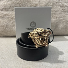 Versace belt Men's Black Dress Belt Gold Medusa Head Logo Buckle size 36 picture