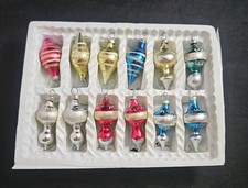 Set 12 VTG 1950s Mercury Glass Mica Double Drop Parachute Teardrop Ornaments  picture