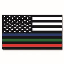 Tri-Color Thin Line American Flag Automotive Magnet Decal, 7x12 Inches picture