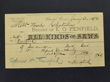1890 antique E O PENFIELD bristol ct BILLHEAD saws tools to MOSLEY glastonbury picture