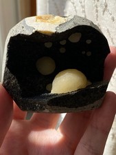 Rare Natural Spherical Calcite Specimen on Vesicular Basalt Matrix, Zhejiang picture