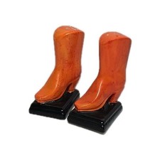 Vintage Ceramic Orange Cowboy Western Boot Salt & Pepper Shakers  picture