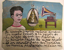 VTG 1941 HP MEXICAN TIN RETABLO VIRGEN SOLEDAD/ FRIDA KAHLO; GIFT of GRAMOPHONE picture