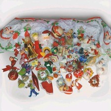 Vintage Christmas Lot 60 Pieces Pixie Kneehugger  Elf Flocked Celluloid Kitsch  picture