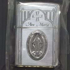 Zippo Ave Maria 1830 Virgin Mary Emblem Lighter Silver Rare Discontinued Vintage picture