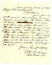 1869 New York Letter Market Prices Trade Samples signed A.B. Lewis P.W. Dudley picture