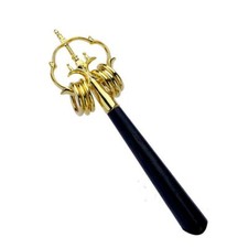 5.5cm Mini Brass & Sandalwood Khakkhara Staff Tiny Buddhist Monk's Walking Stick picture