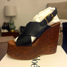 Chloé Maxime Criss-Cross Leather Platform Wedge Sandals [BLACK] EU [39] picture