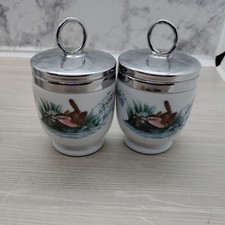 Vintage Royal Worcester Porcelain Egg Coddler, Set Of 2, Made in England, Birds picture