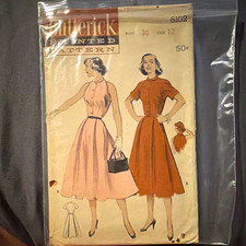 Butterick Women's Dress Sewing Pattern 6102, Vintage Original Size 12, 1952 picture