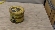 Household Vintage Round Metal Advertising Tin Can Yellow Brown picture