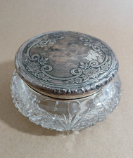 Antique F&B Heavy Cut Crystal Dresser Jar With Sterling Silver Lid Pattern 3876 picture