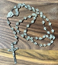 Vintage Rosary Sterling Silver And Cut Crystals Glass Beads Catholic Crucifix picture