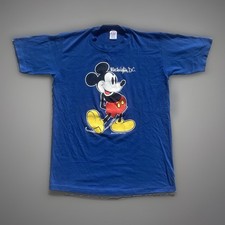 Vintage 80s Walt Disney Tourist Mickey Mouse T-Shirt Men’s Sz M Blue 90s Cartoon picture