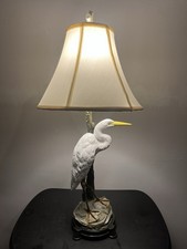 RARE Vintage White Great Egret Heron Figural Table Lamp Nature Decor 32”inches picture