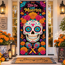 Day of the Dead Door Cover, Dia De Muertos Sugar Skull Door Cover picture