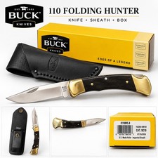 Brand New Buck 110 Folding Hunter 0110BRS-B Ebony Handle Knife w/ Sheath Box USA picture