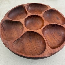 Vintage MCM Solid Teak Wood  7 Compartment Divided Lazy Susan Tray  Aristocraft picture