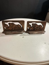 Vintage Lion Of Lucerne Monument Metal Bookends picture