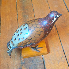 Vintage Hand Carved Bird Carl Forslund Carved Wood Bobwhite Quail Bird Figurine picture