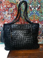 Bally Vintage Woven Black Leather Tote Tassel Bag Italy picture
