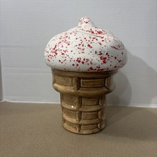 Vintage Ice Cream Cone Bank Ceramic Cherry Strawberry Red White picture