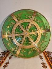 Vintage Antique Hand Painted Green Dip Glass Plate with Gold Gilt 9.5×1.5 picture