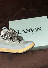 Lanvin Men’s Low Top Lace-Up Sneakers US 9 White/Gray/Beige Colorblock picture