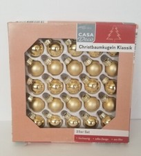 25 Mini Glass Christmas 2cm Ball Hanging Ornaments Gold and Shine With Accessory picture