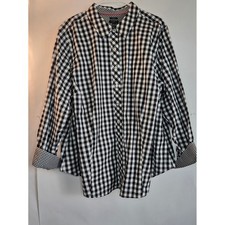 Talbots Plus Womens 24W Black White Gingham Non-Iron Button Down Shirt LS picture