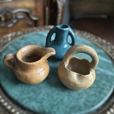 Vintage Mexico Folk Artisan Miniature Terracotta Clay Pottery Jar Vase Handles picture