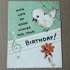 Vintage 1940s Birthday Card White Red Birds Spanking Paddle picture