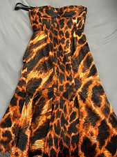 Just Cavalli Orange/Black Leopard Animal Print Strapless Midi Dress IT 40 picture