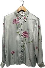 Escada 100% Silk Womens Blouse Long Sleeve Button Down Blue Gray Pink Floral 36 picture