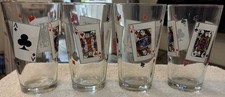 Playing Card Pint Highball Glasses Card Party Poker Game Barware VTG Set of 4 picture